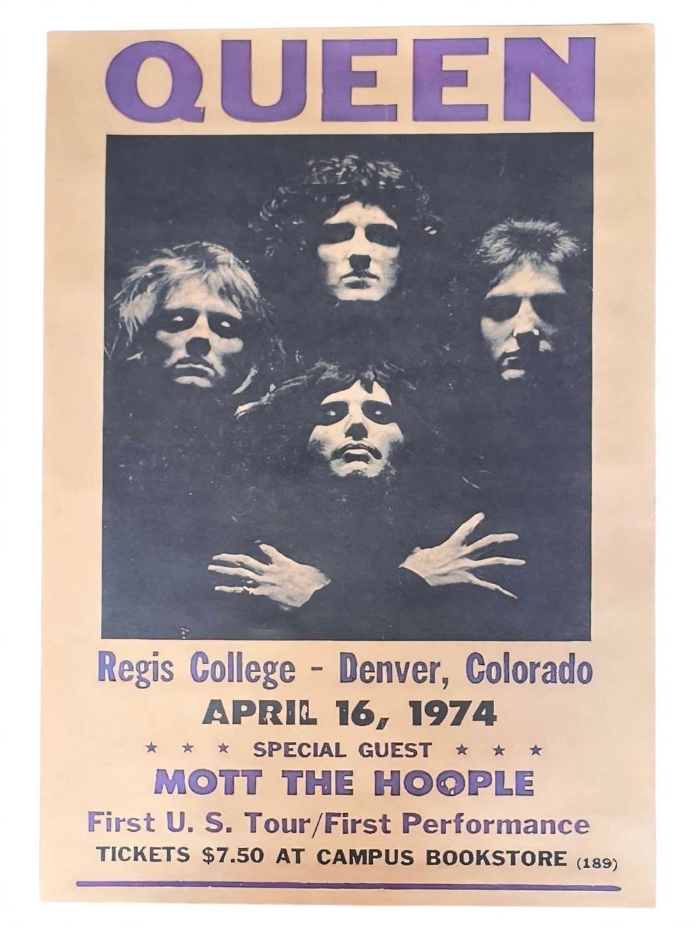 Vintage Queen Concert Poster Wall Art — Purple on Cream